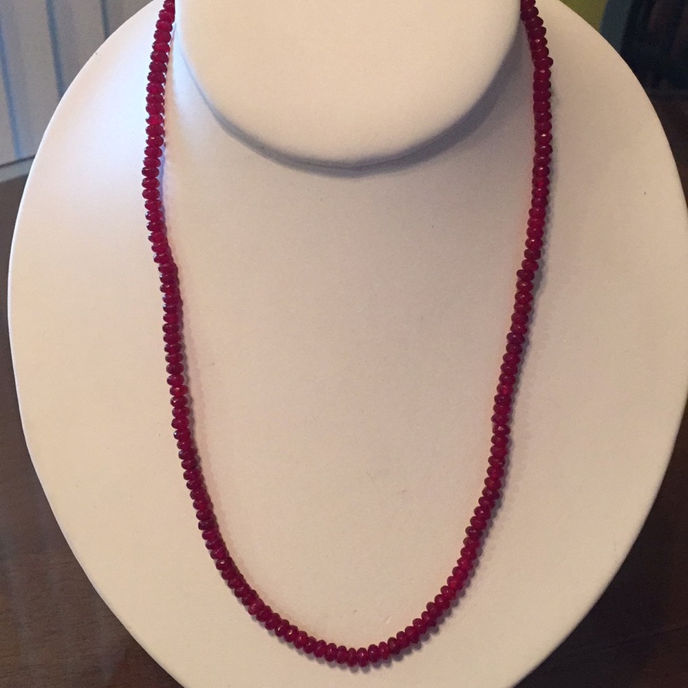 Brazilian Red Ruby Faceted Gem Bead Necklace NWOT